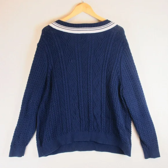 Lands' End Cable Knit Varsity Sweater Size 3X Cotton - Picture 9 of 15
